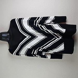 White House Black Market Black and White V-Neck Sweater